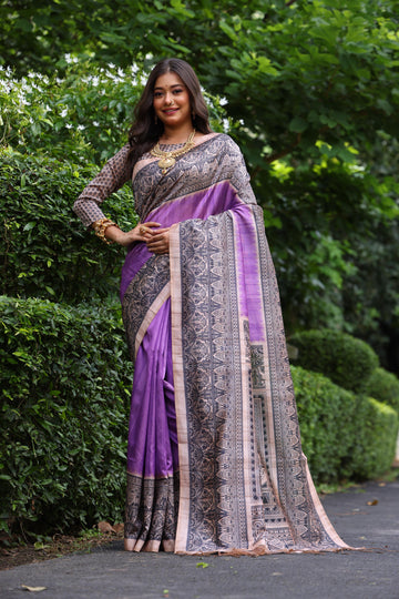 Soft Tussar Silk Parple Saree