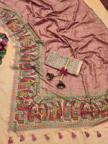 Premium Tussar Silk Pink Saree