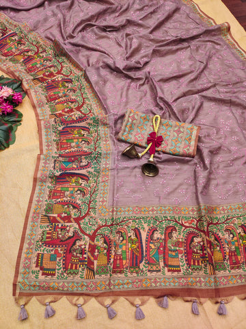 Premium Tussar Silk Purple Saree