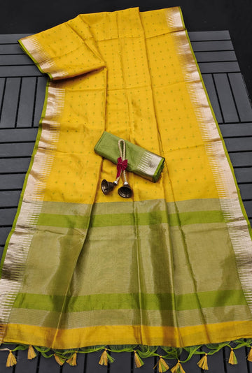 Semi Tussar Silk Yellow Saree