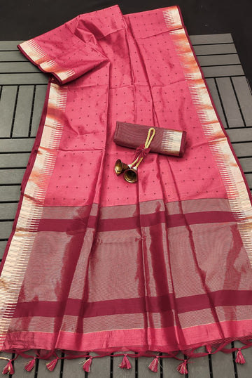 Semi Tussar Silk Red Saree
