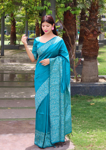 Handloom Raw Silk Sky Saree