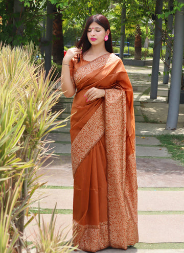 Handloom Raw Silk Rust Saree
