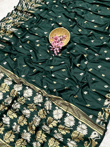 Semi Pure Tussar Silk Weaving Green Saree