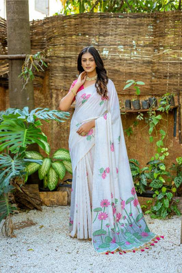 Premium Soft Muga Cotton Saree With Pink Bloues
