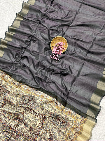 Soft Khadi Raw Silk Gray Saree