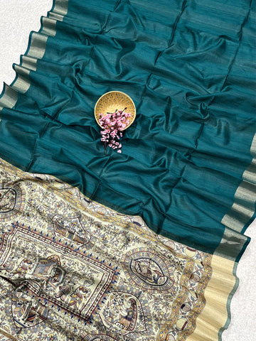 Soft Khadi Raw Silk Ocean Green Saree
