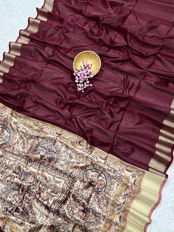 Soft Khadi Raw Silk Maroon Saree