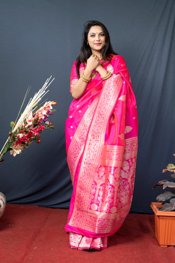 soft banarasi silk pink saree