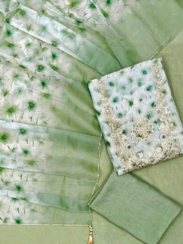 Soft Organza Dori And Gota Pati  Green Suit