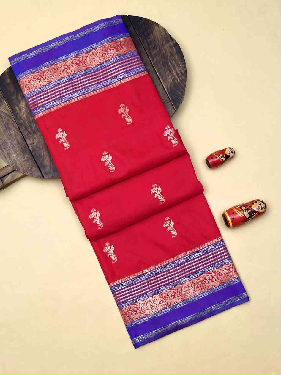 Premium Soft Kanjivaram Silk Tometored Saree With Purple Blouse
