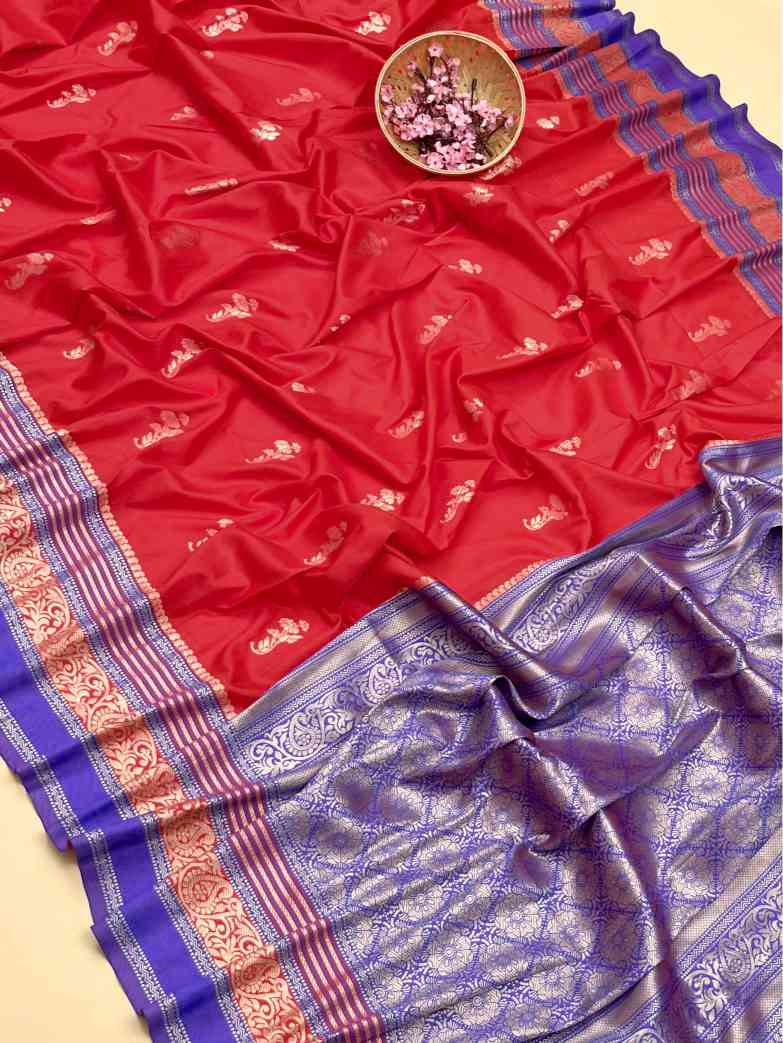 Premium Soft Kanjivaram Silk Tometored Saree With Purple Blouse