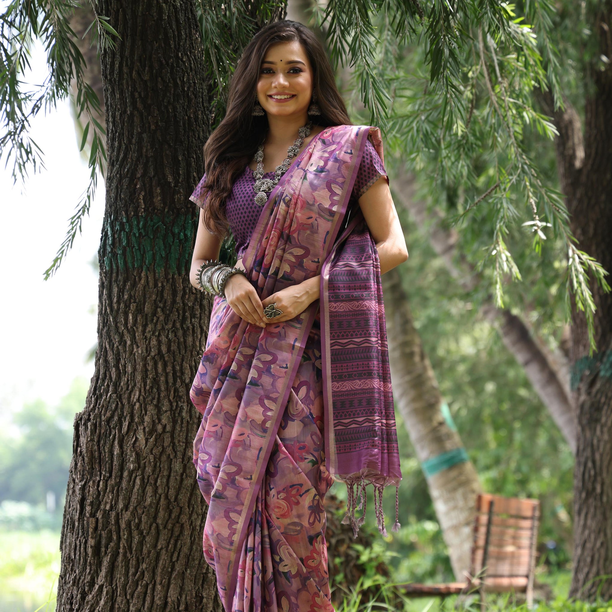 Soft Desi Tussar Silk Wine Saree