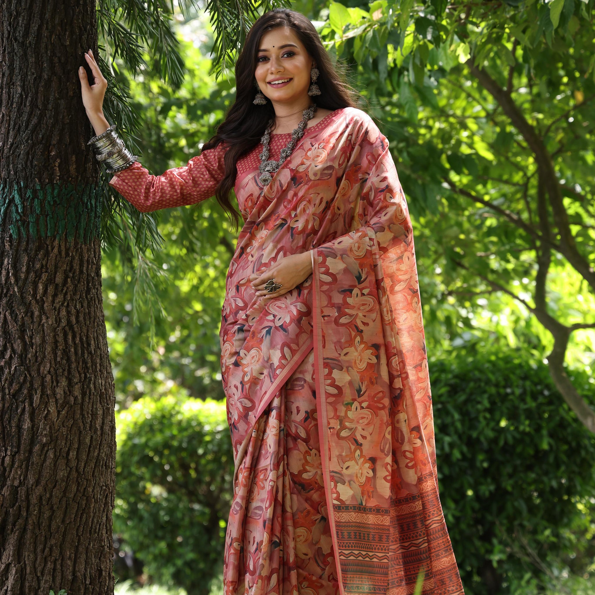 Soft Desi Tussar Silk Rust  Saree