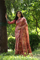 Soft Desi Tussar Silk Rust  Saree