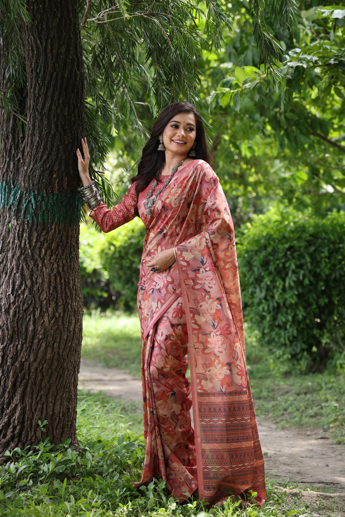 Soft Desi Tussar Silk Rust  Saree