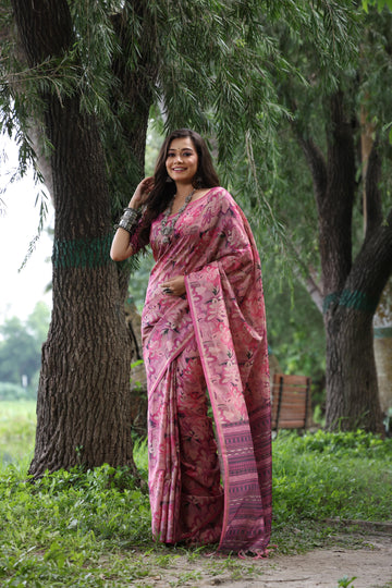 Soft Desi Tussar Silk Pink Saree