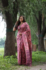Soft Desi Tussar Silk Pink Saree