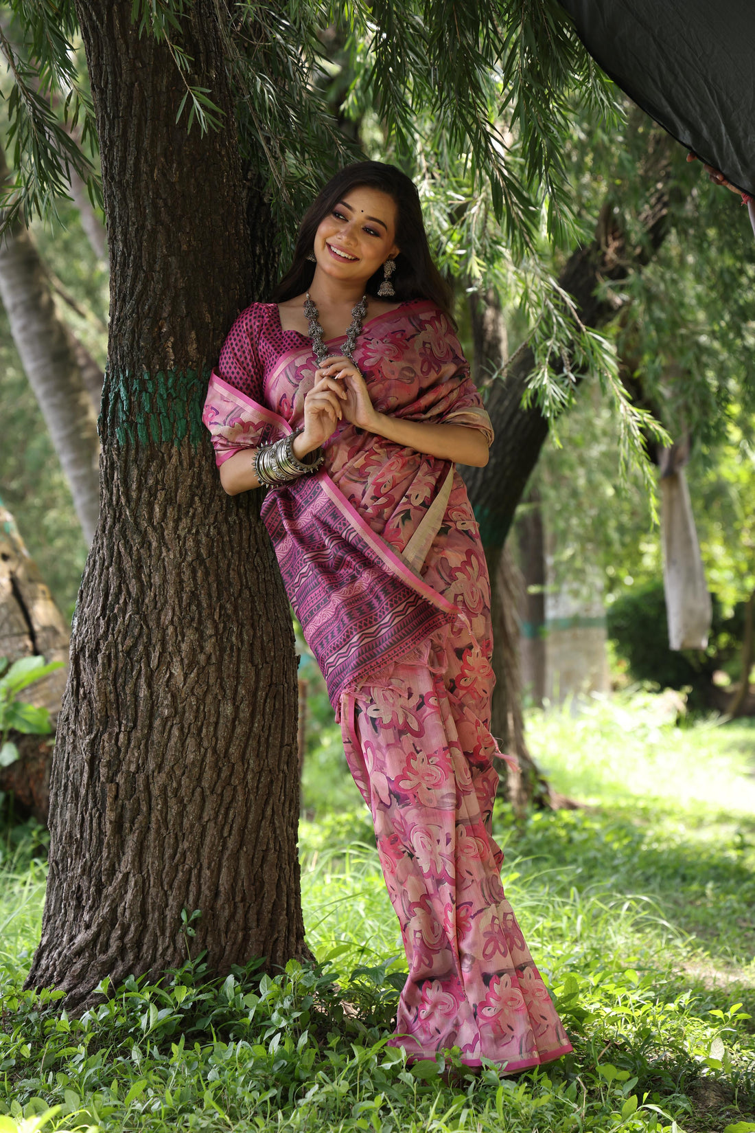 Soft Desi Tussar Silk Pink Saree