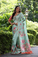 Soft Tussar Silk Sky Saree