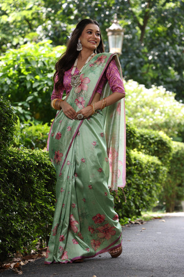 Soft Tussar Silk Pista Saree