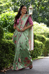 Soft Tussar Silk Pista Saree