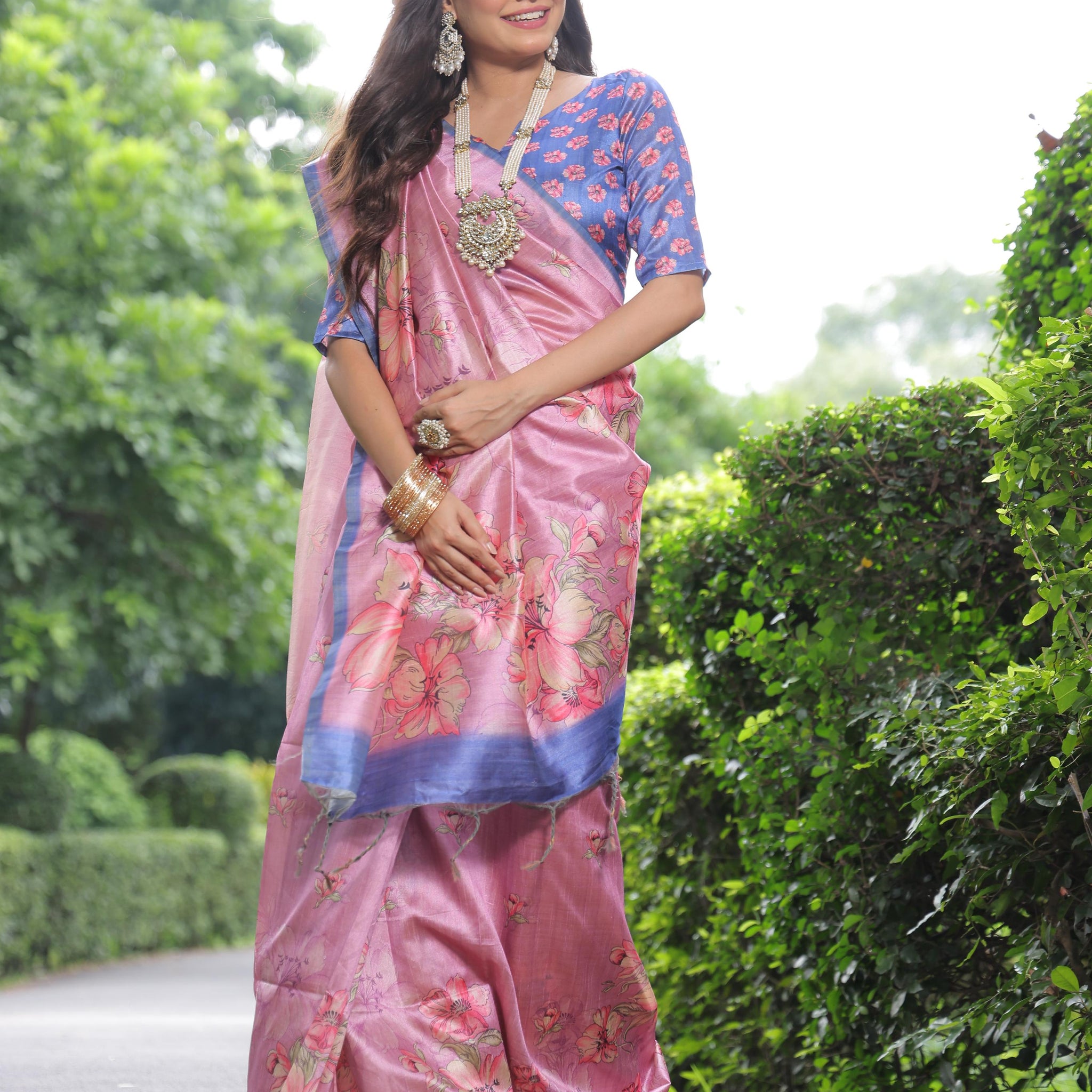 Soft Tussar Silk Pink Saree