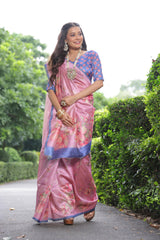Soft Tussar Silk Pink Saree