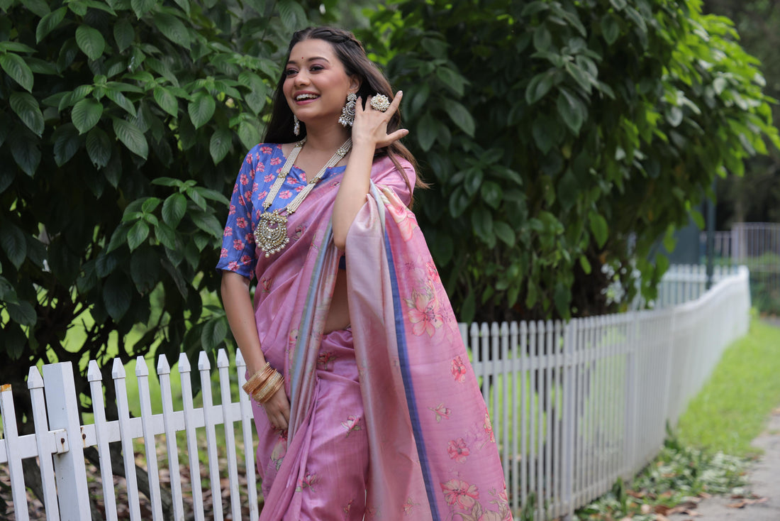 Soft Tussar Silk Pink Saree