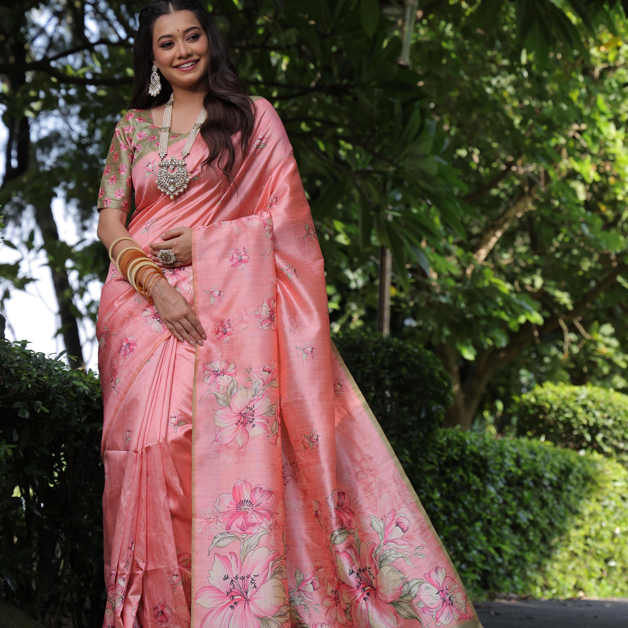 Soft Tussar Silk Baby Pink Saree