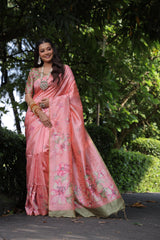 Soft Tussar Silk Baby Pink Saree