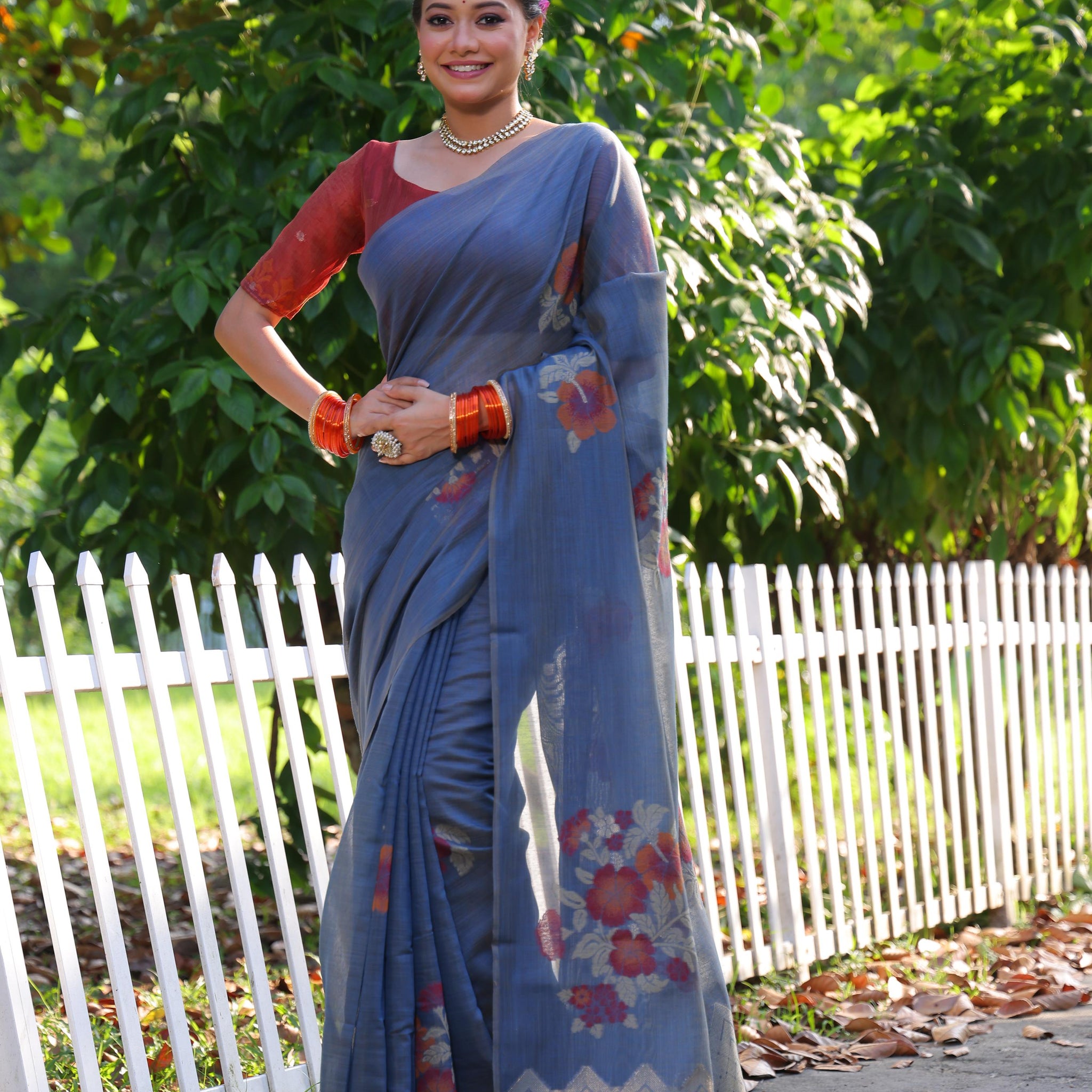 Premium Soft Muga Cotton Grey Saree