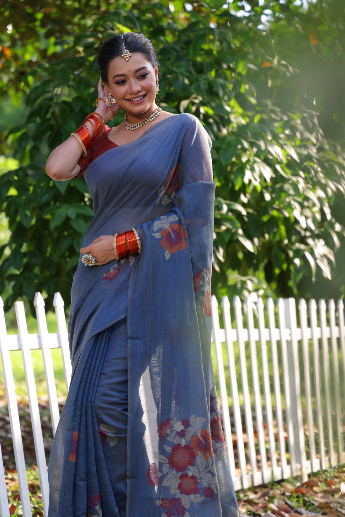 Premium Soft Muga Cotton Grey Saree