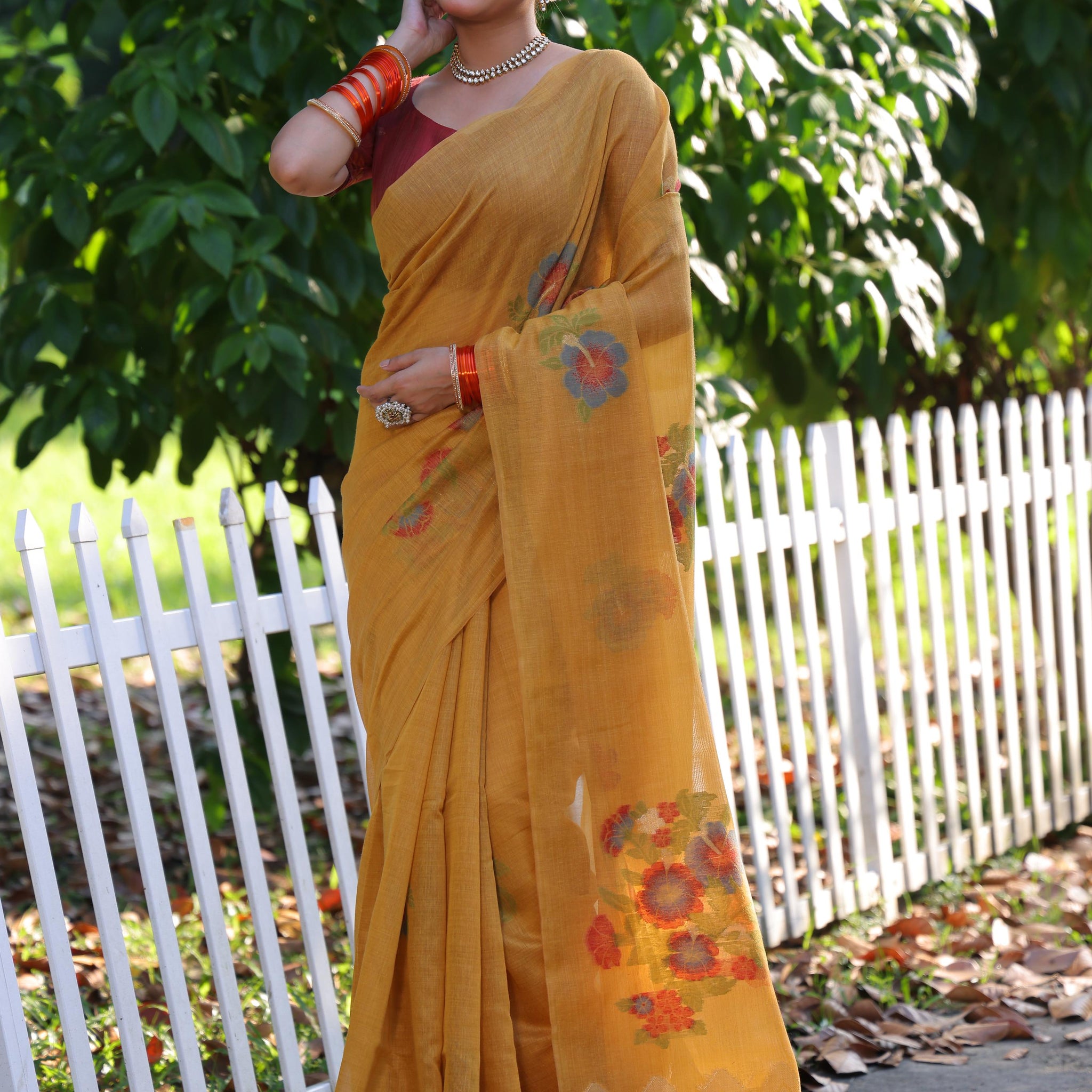 Premium Soft Muga Cotton Yellow Saree