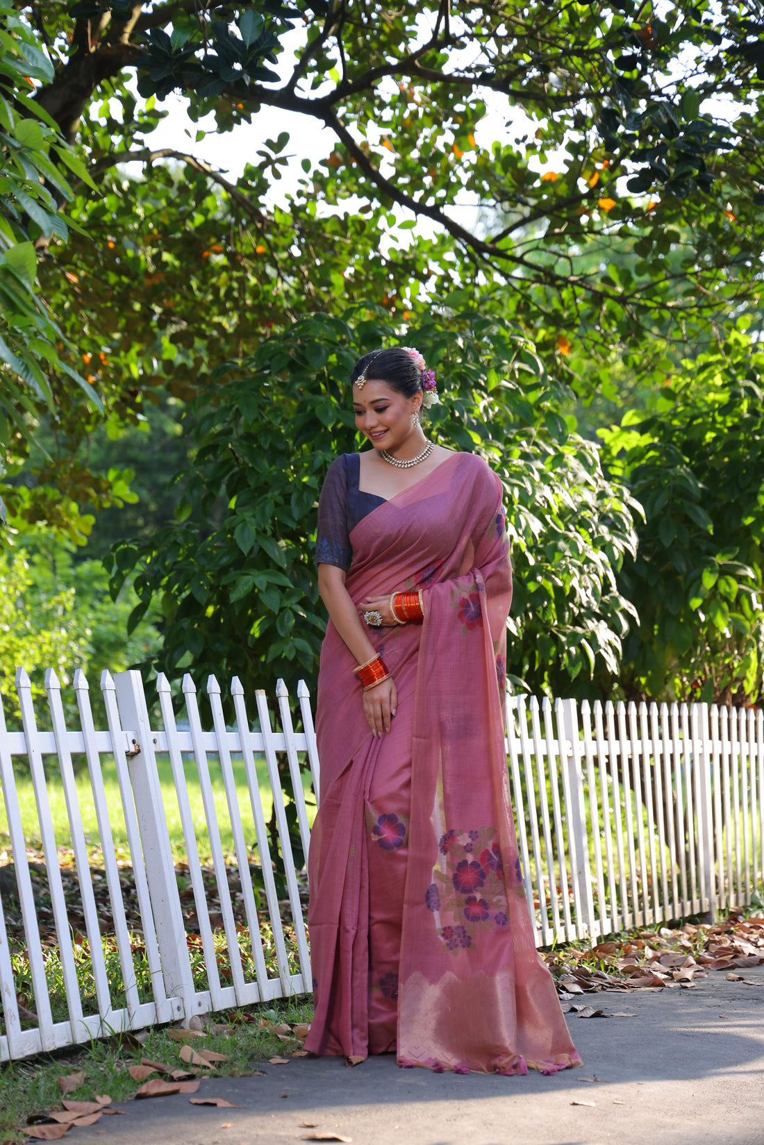 Premium Soft Muga Cotton Pink Saree