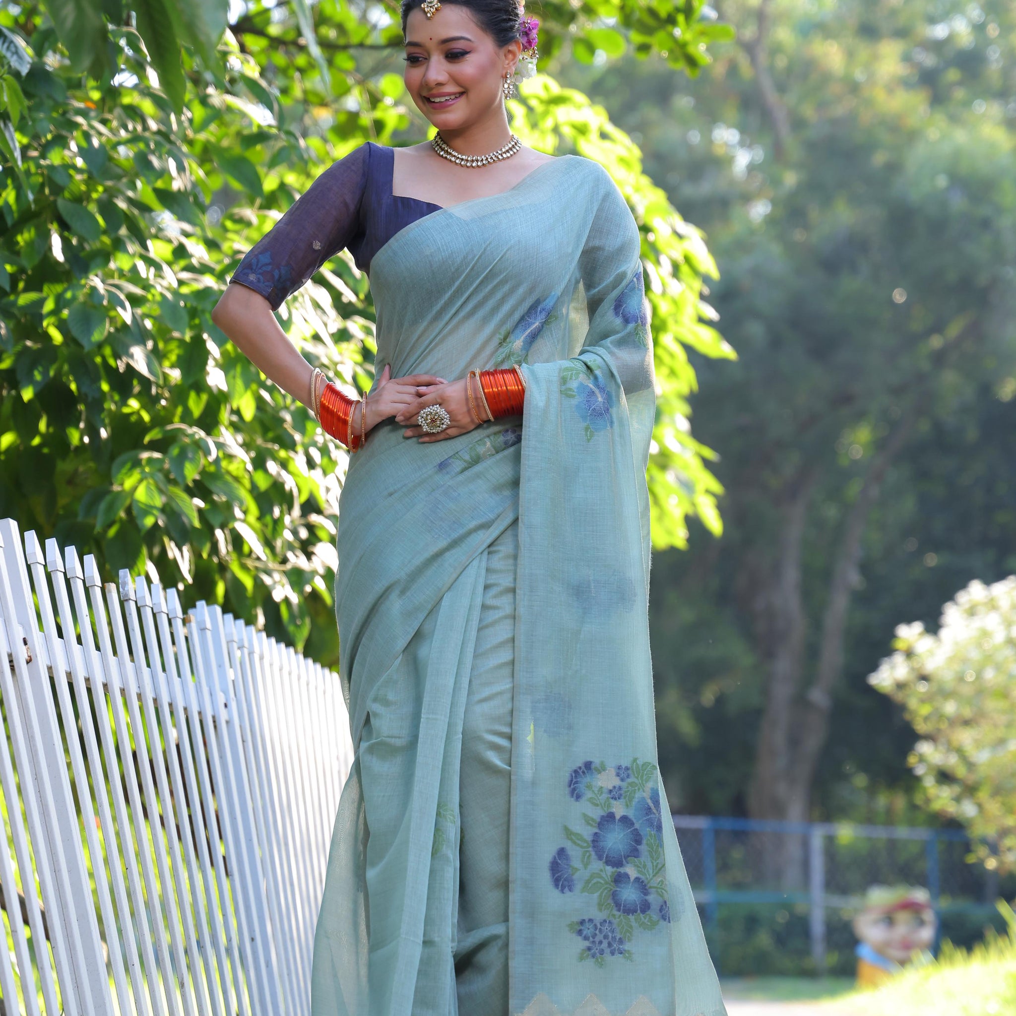 Premium Soft Muga Cotton Sky Saree