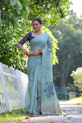 Premium Soft Muga Cotton Sky Saree