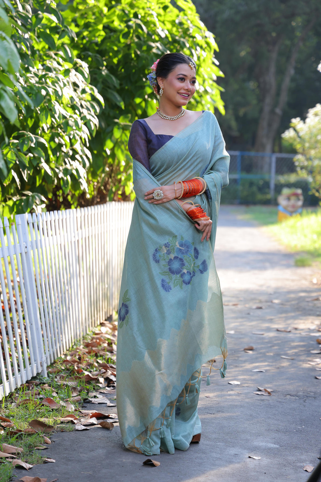 Premium Soft Muga Cotton Sky Saree