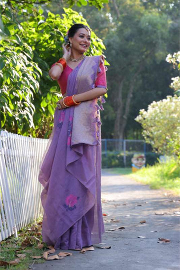Premium Soft Muga Cotton Saree With Bloues Piecs For Women