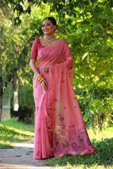 Premium Soft Pink Muga Cotton Saree