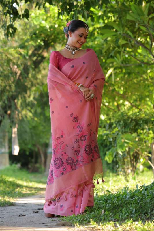 Premium Soft Pink Muga Cotton Saree