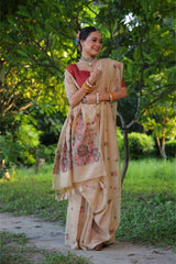 Premium  Soft Muga Cotton Golden Saree