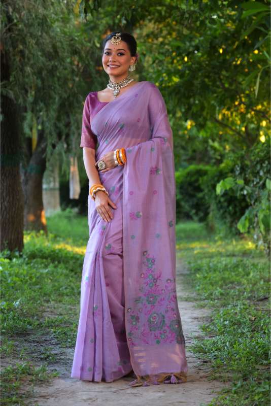 Premium Soft Muga Cotton Purple Saree