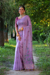 Premium Soft Muga Cotton Purple Saree