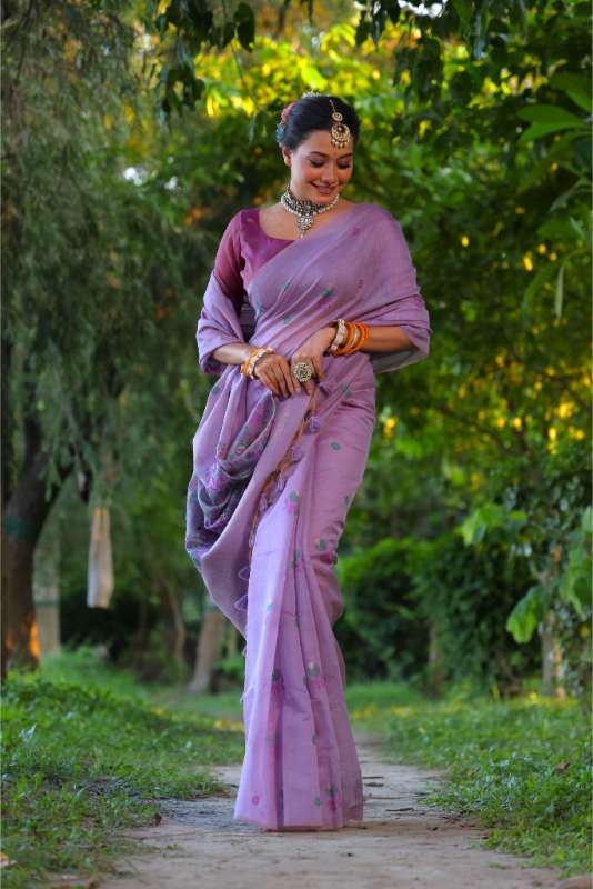 Premium Soft Muga Cotton Purple Saree