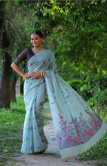 Premium Soft Muga Cotton Sky Saree