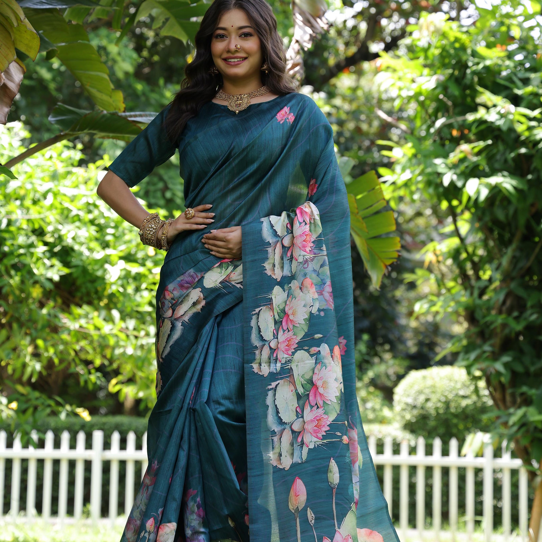 Soft Tussar Silk Firozi Saree