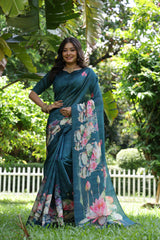 Soft Tussar Silk Firozi Saree