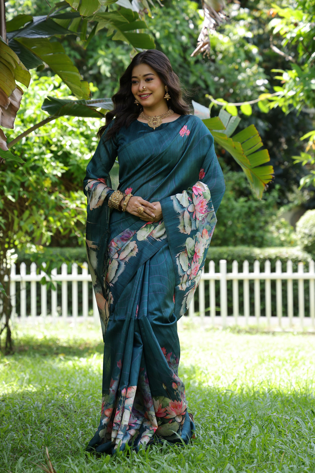 Soft Tussar Silk Firozi Saree