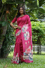 Soft Tussar Silk Pink Saree